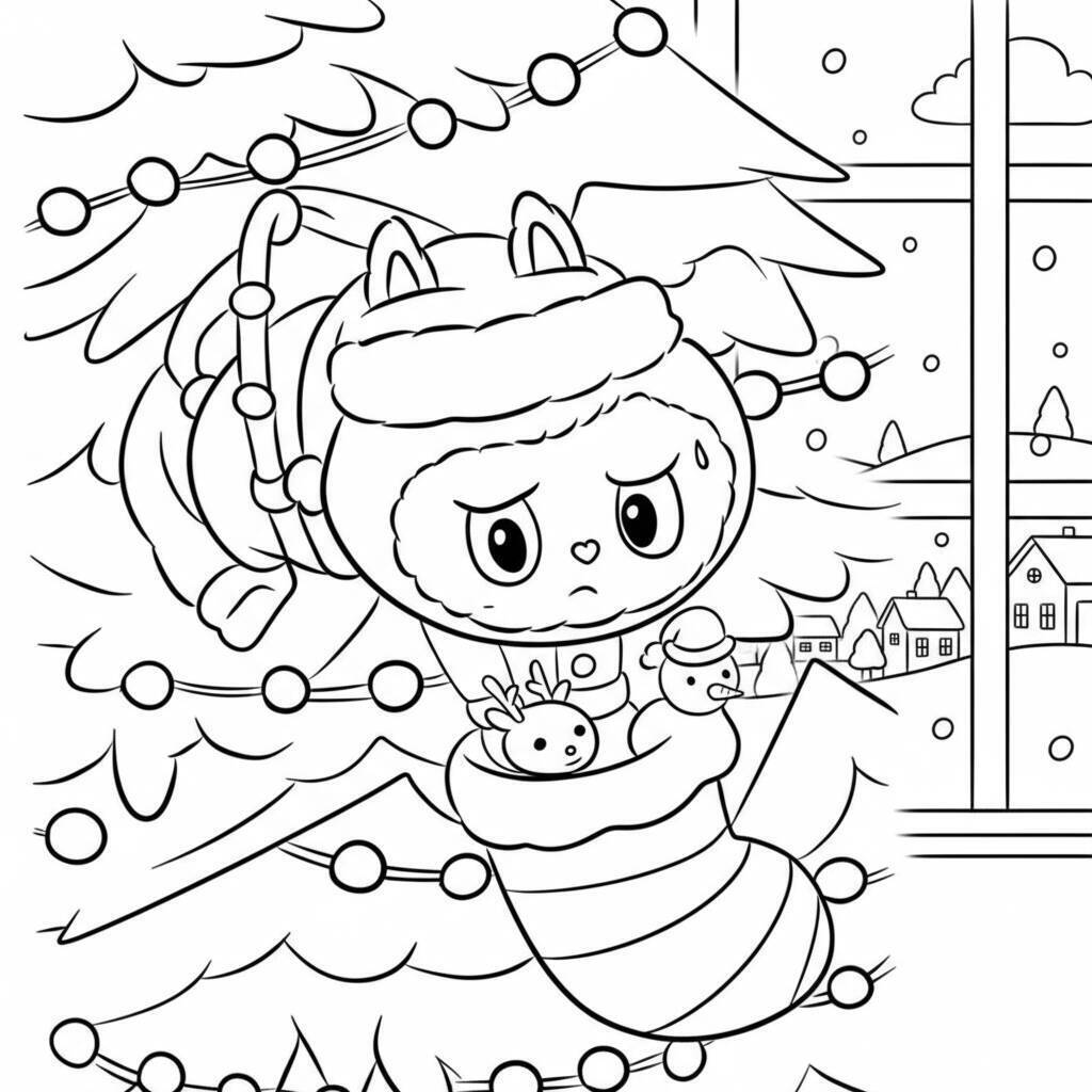 Desenho do Labubu no Natal para colorir