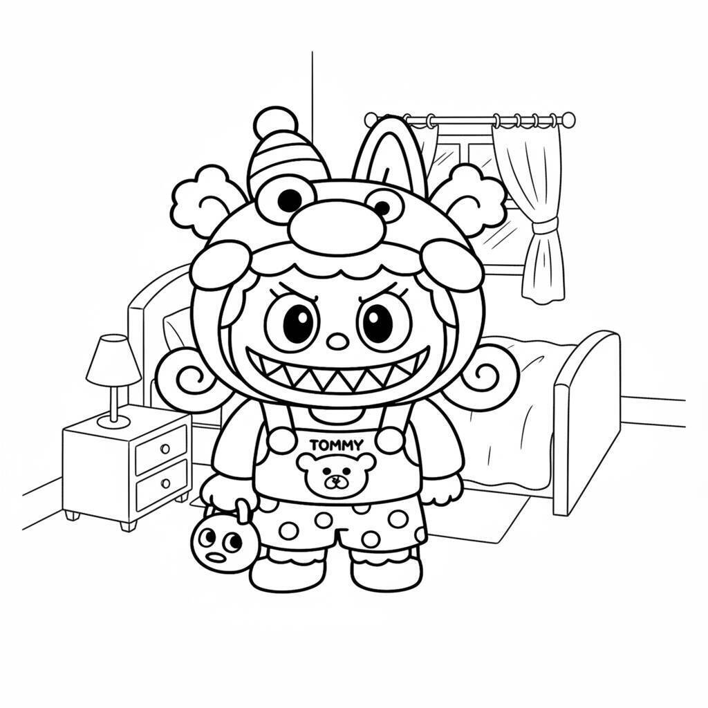 Desenho do Labubu no Quarto para colorir