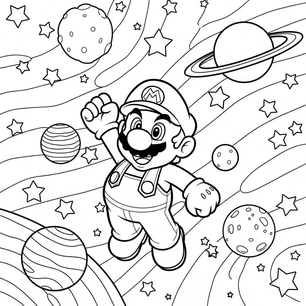 Desenho do Mario Aventura no Espaço para Colorir