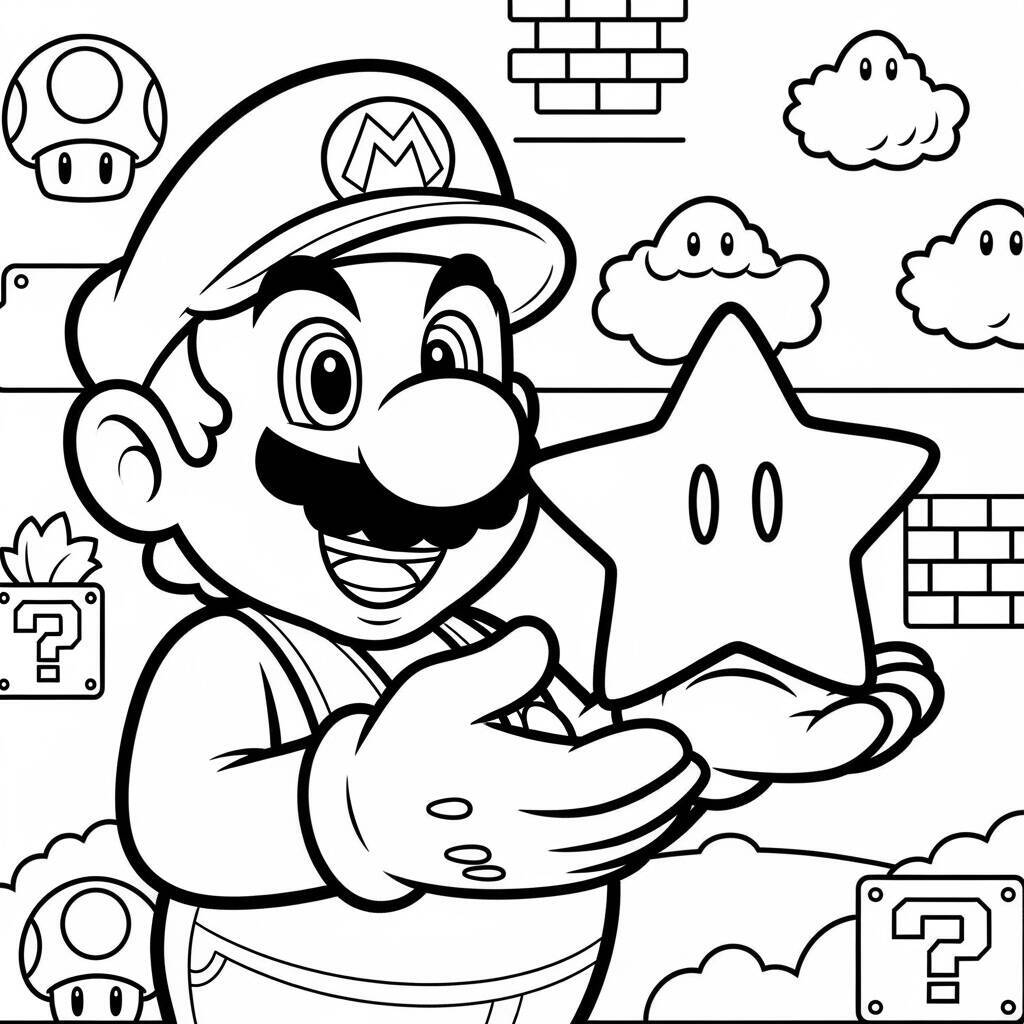 Desenho do Mario Com Estrela para Colorir