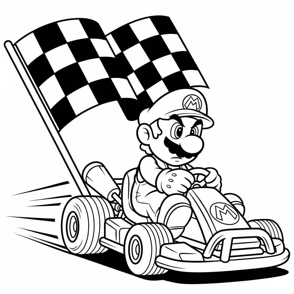 Desenho do Mario Kart Super Mario para Colorir