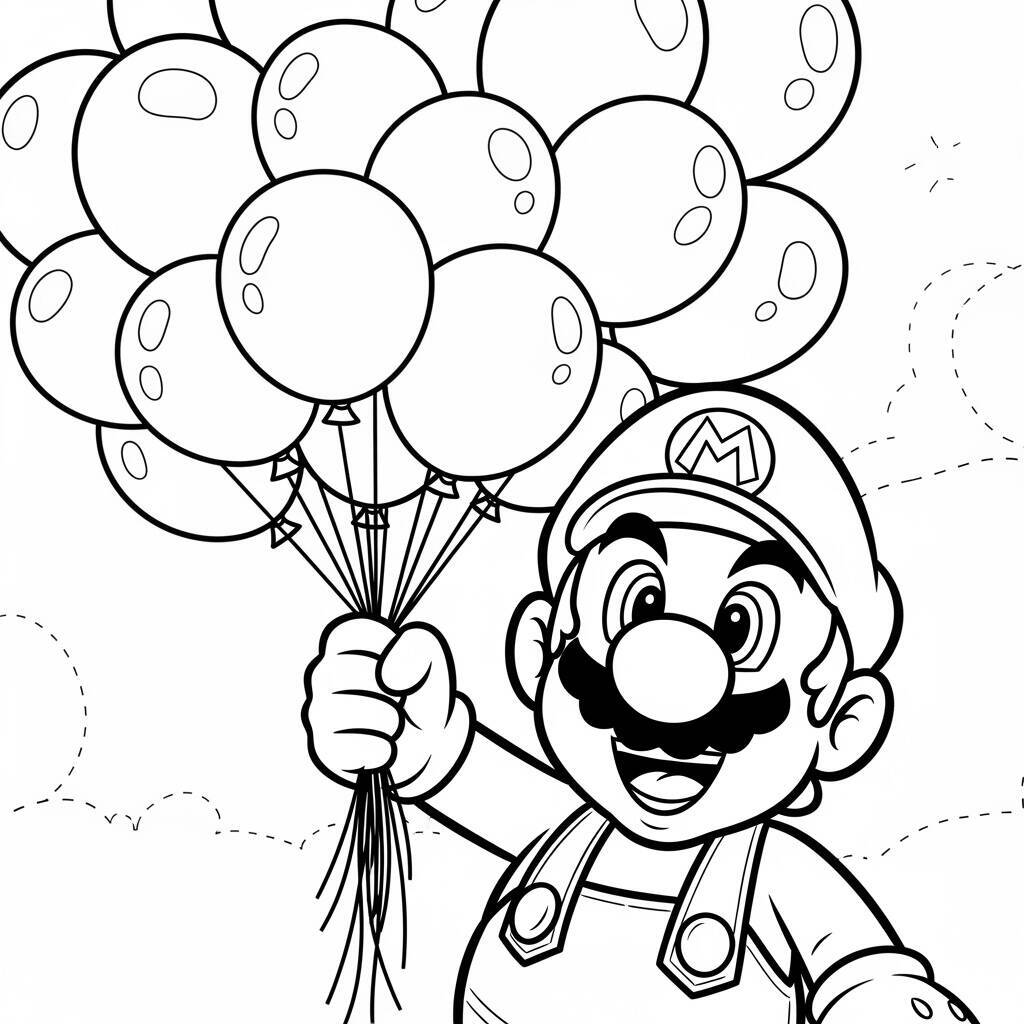 Desenho do Mario com Balões para Colorir