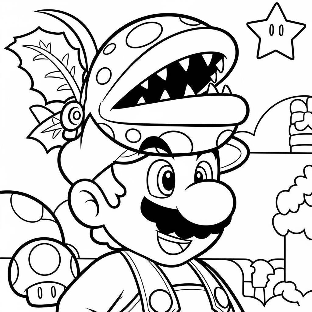Desenho do Mario com o Chapéu de Piranha para Colorir