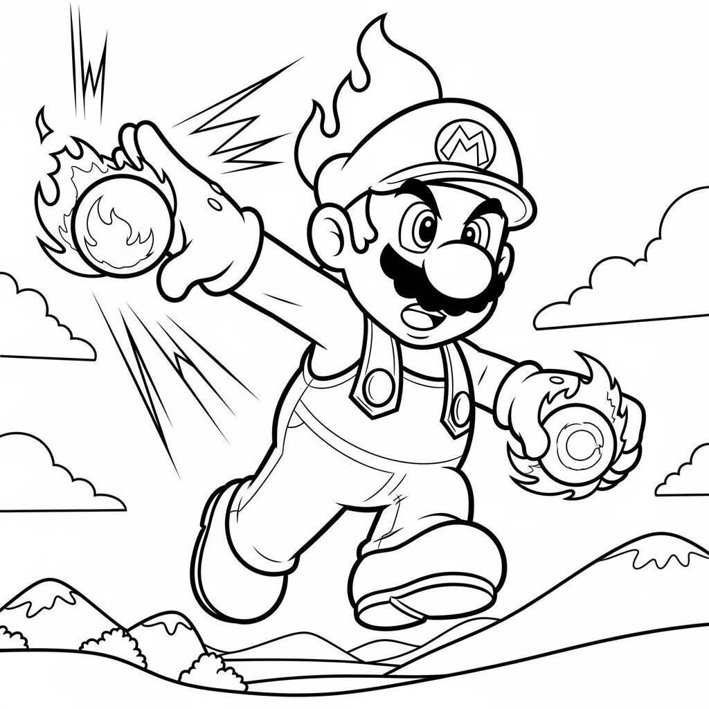 Desenho do Mario com o Poder de Fogo para Colorir