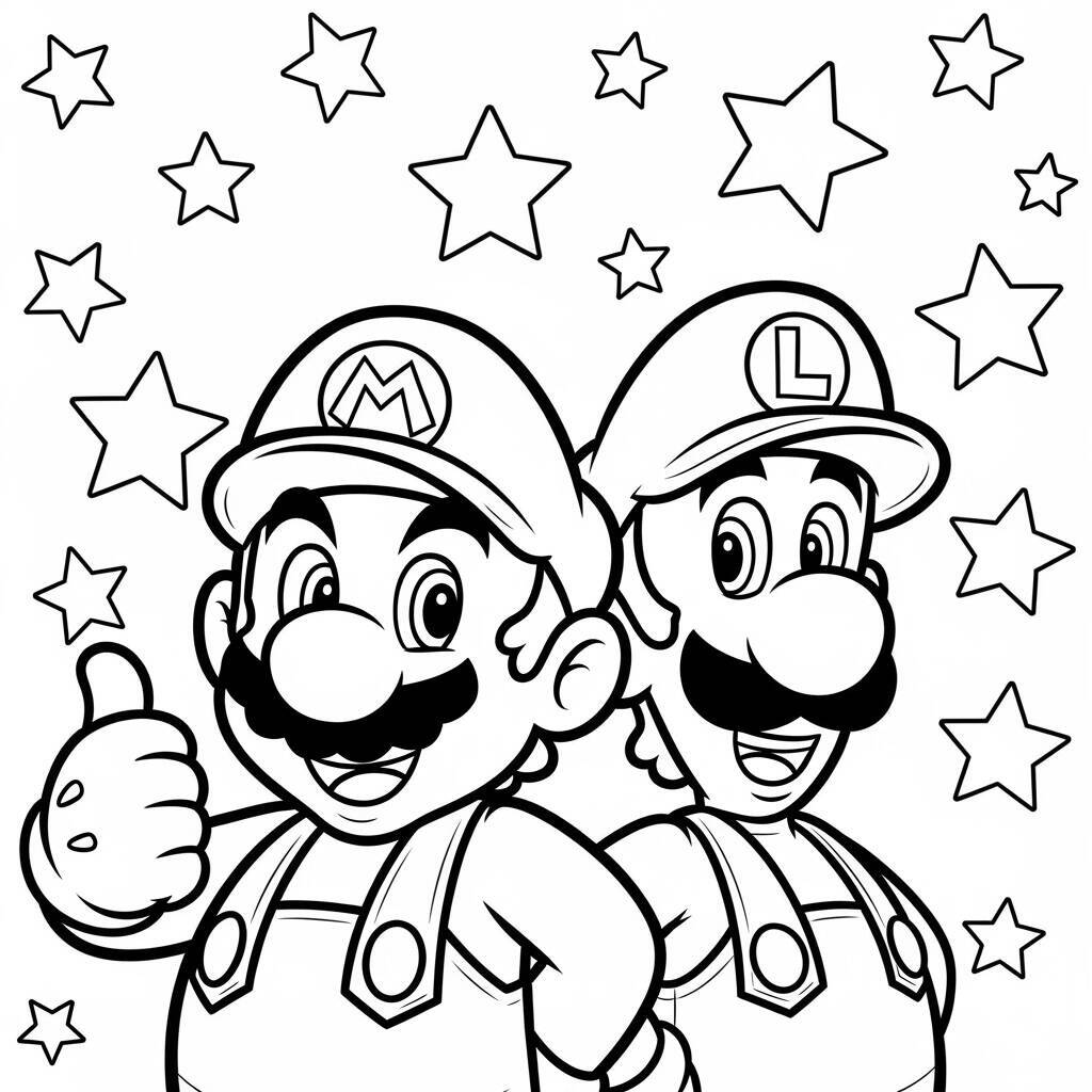 Desenho do Mario e Luigi Juntos para Colorir