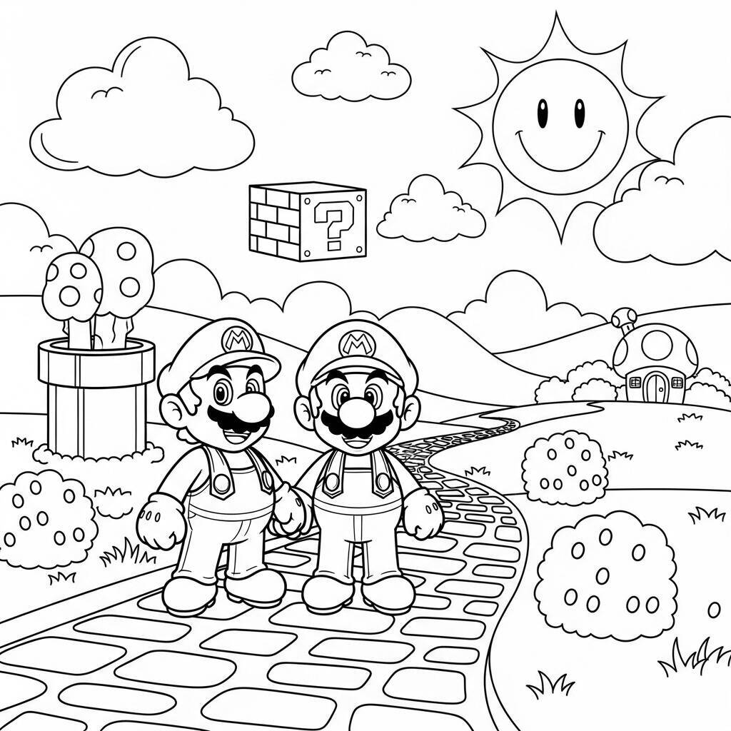 Desenho do Mario e Luigi em Aventura para Colorir