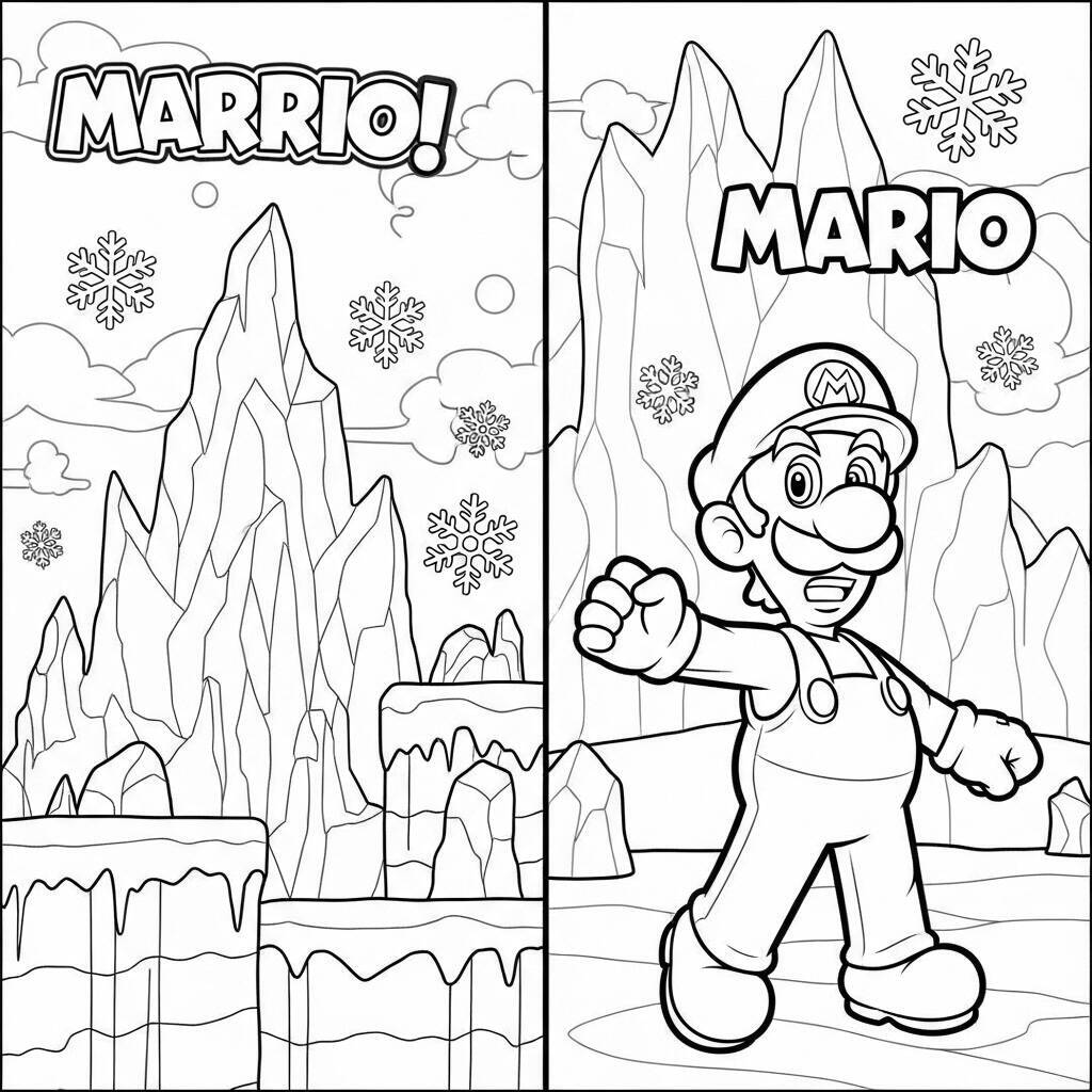 Desenho do Mario e Luigi em um Mundo de Gelo para Colorir