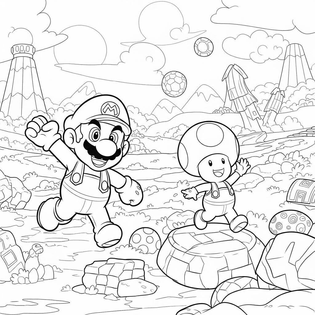 Desenho do Mario e Toad Aventura para Colorir