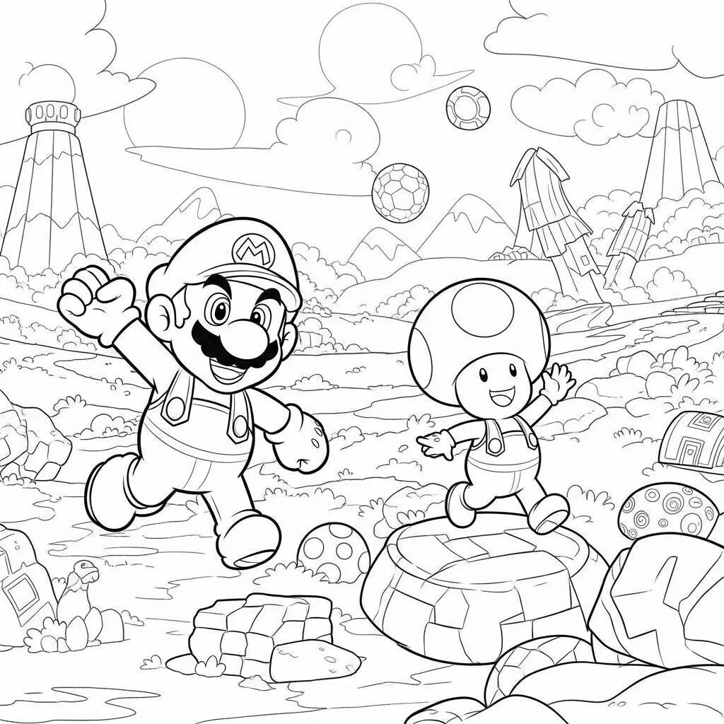 Desenho do Mario e Toad Aventura para Colorir