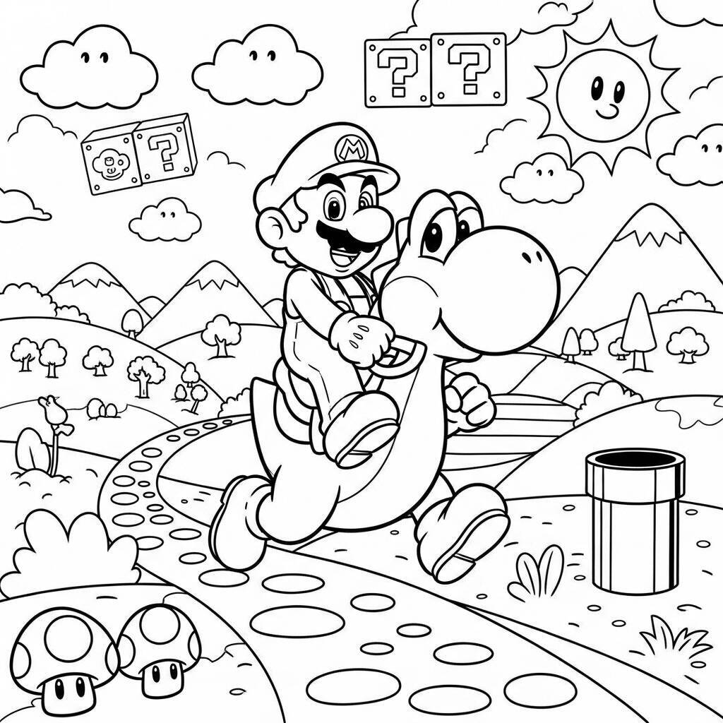 Desenho do Mario e Yoshi para Colorir