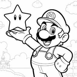 Desenho do Mario e a Estrela do Poder para Colorir