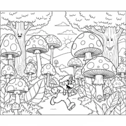 Mario and the Mushroom Forest Coloring Page