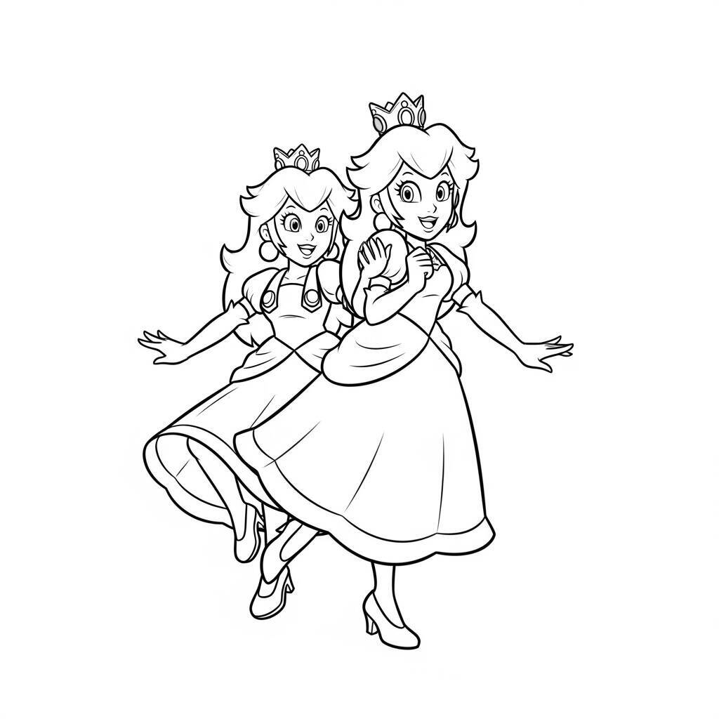 Desenho do Mario e a Princesa Peach Dançando para Colorir