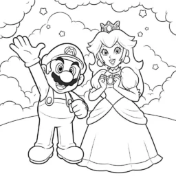 Desenho do Mario e da Princesa Peach para Colorir