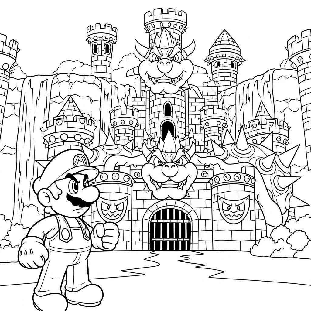 Desenho-do-Mario-e-o-Castelo-para-Colorir Mario and the Castle Coloring Page