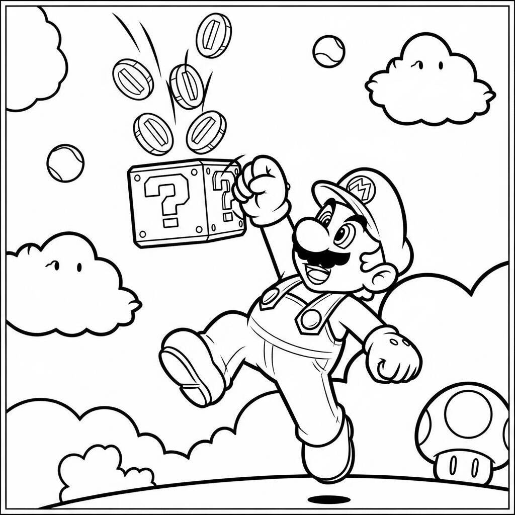 Desenho do Mario e os Bloquinhos para Colorir