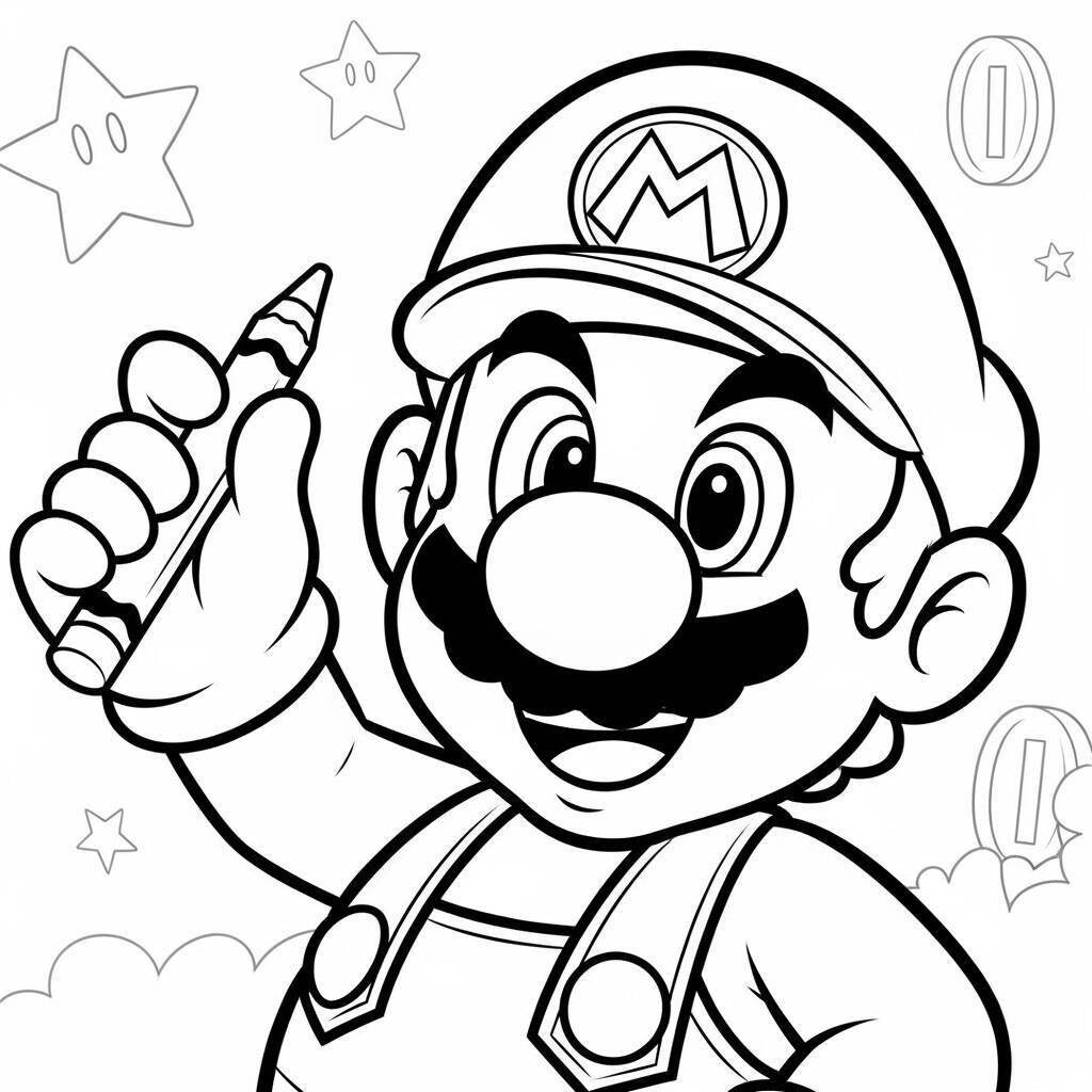 Desenho do Mario e seu Chapéu para Colorir