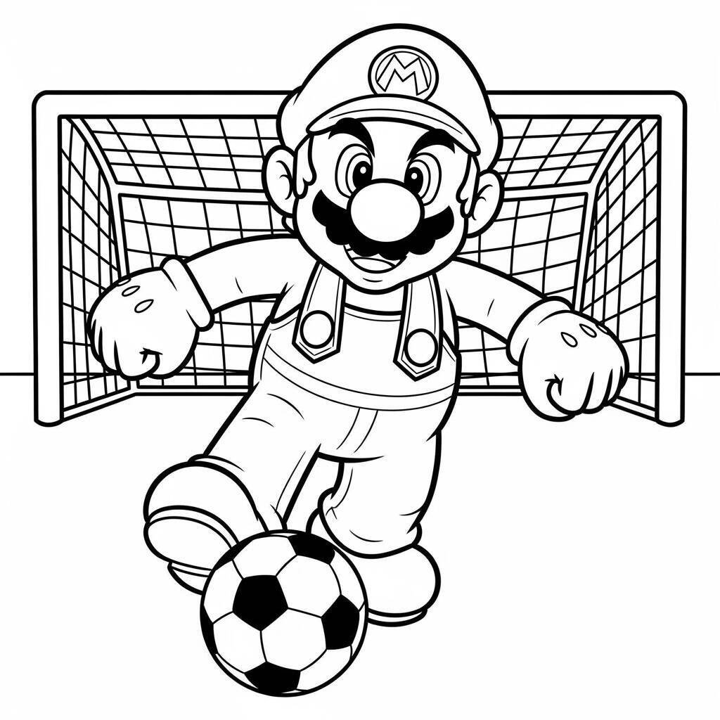 Desenho do Mario em um Jogo de Futebol para Colorir