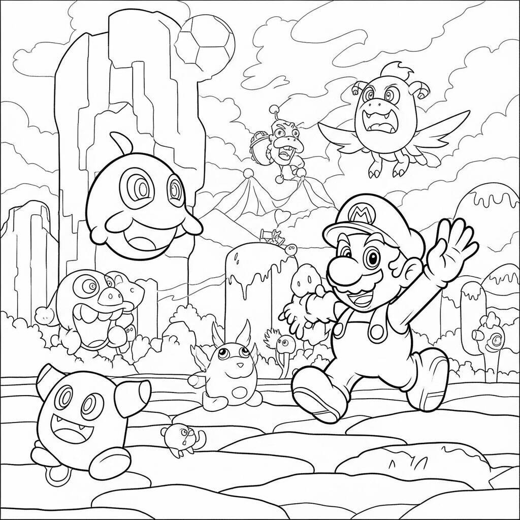Desenho do Mario em um Mundo Fantástico para Colorir