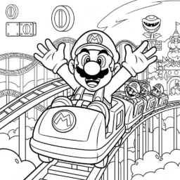 Desenho do Mario em uma Montanha-russa para Colorir