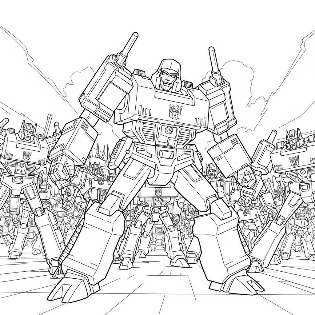 Coloriage Megatron avec son armée