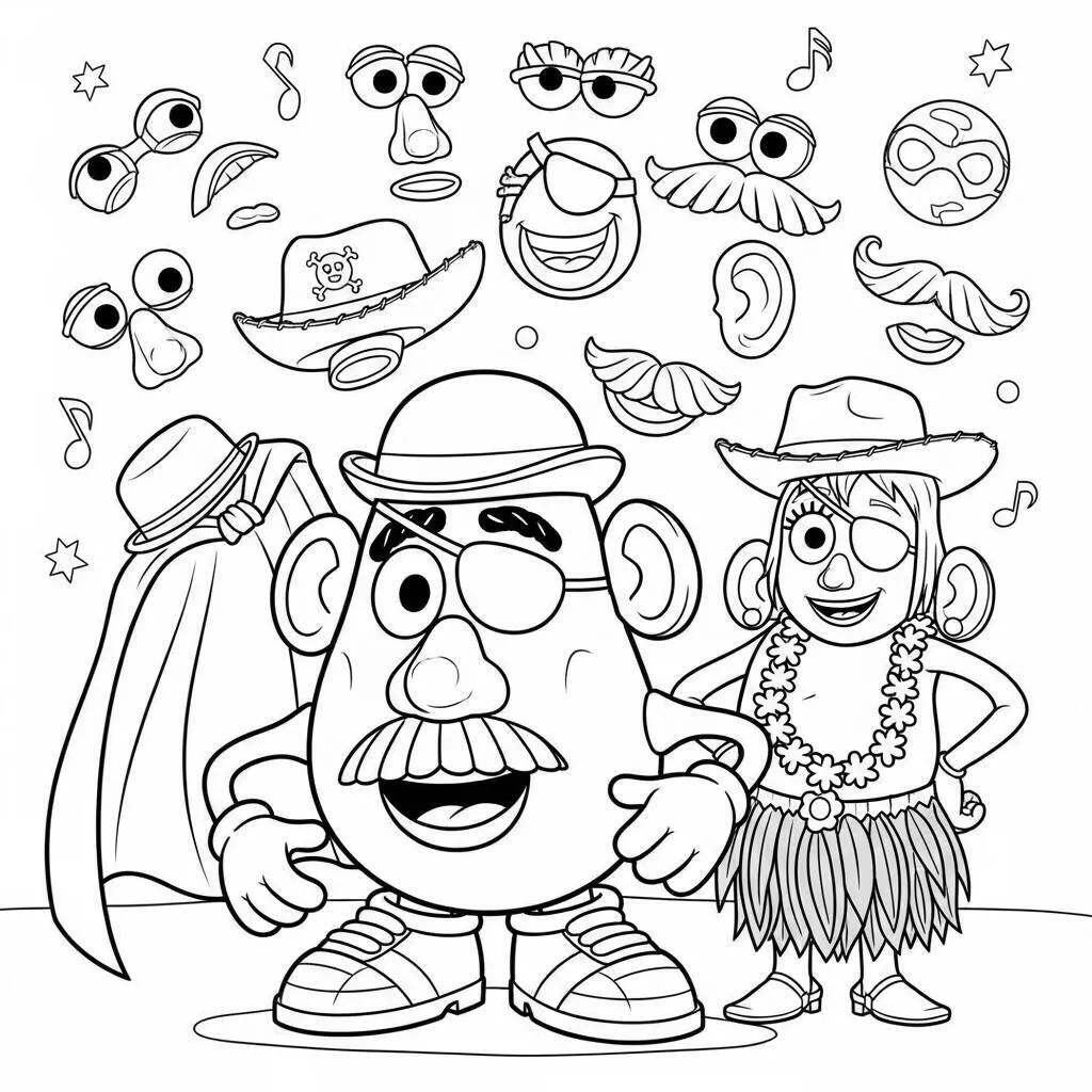 Desenho do Mr. Potato Head com acessórios do Toy Story para Colorir