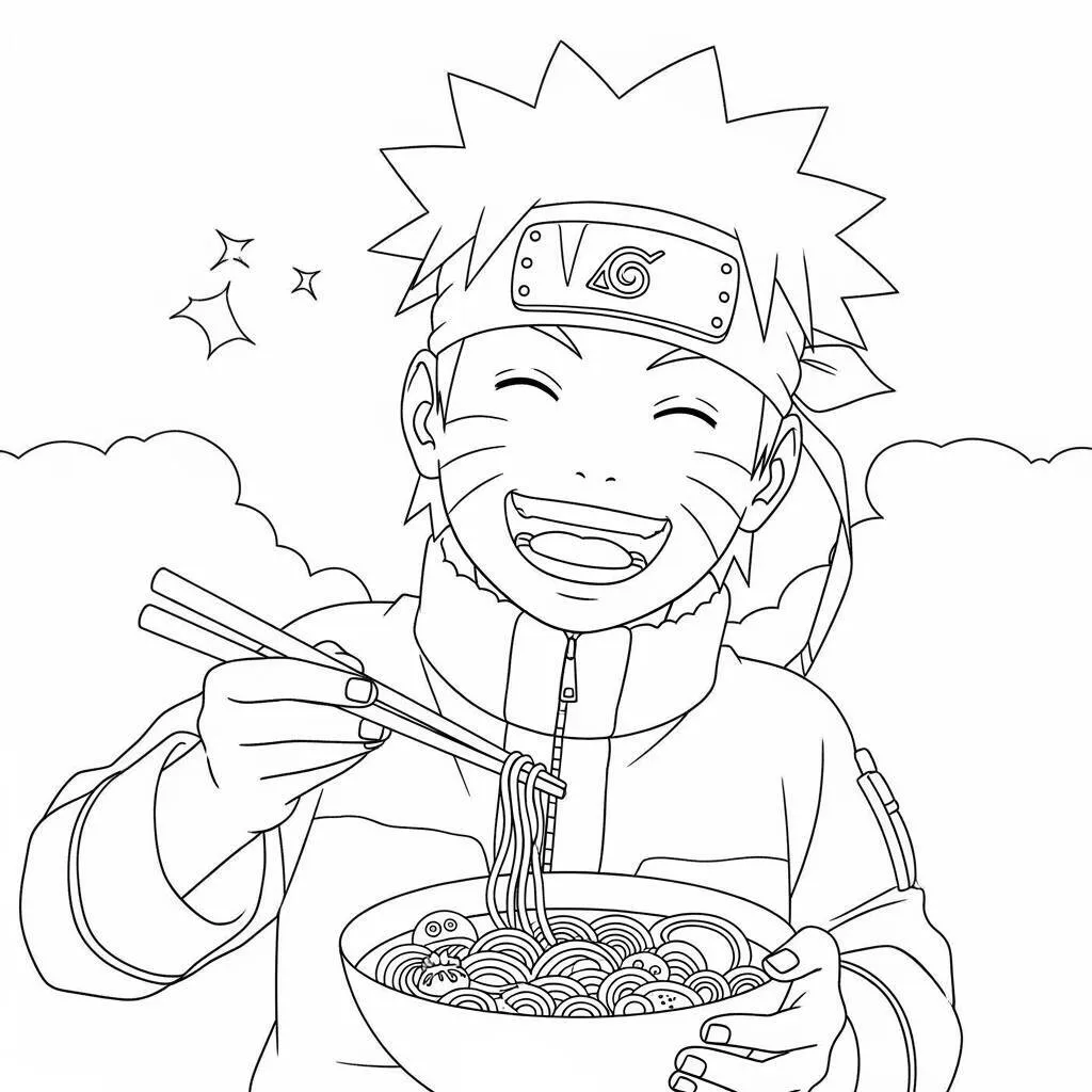 Desenho do Naruto com Ramen para Colorir