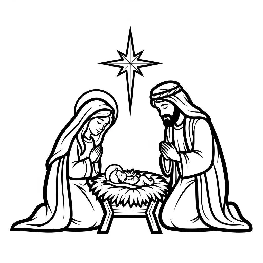 Desenho do Nascimento de Jesus para Colorir