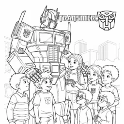 Desenho do Optimus Prime com crianças para Colorir