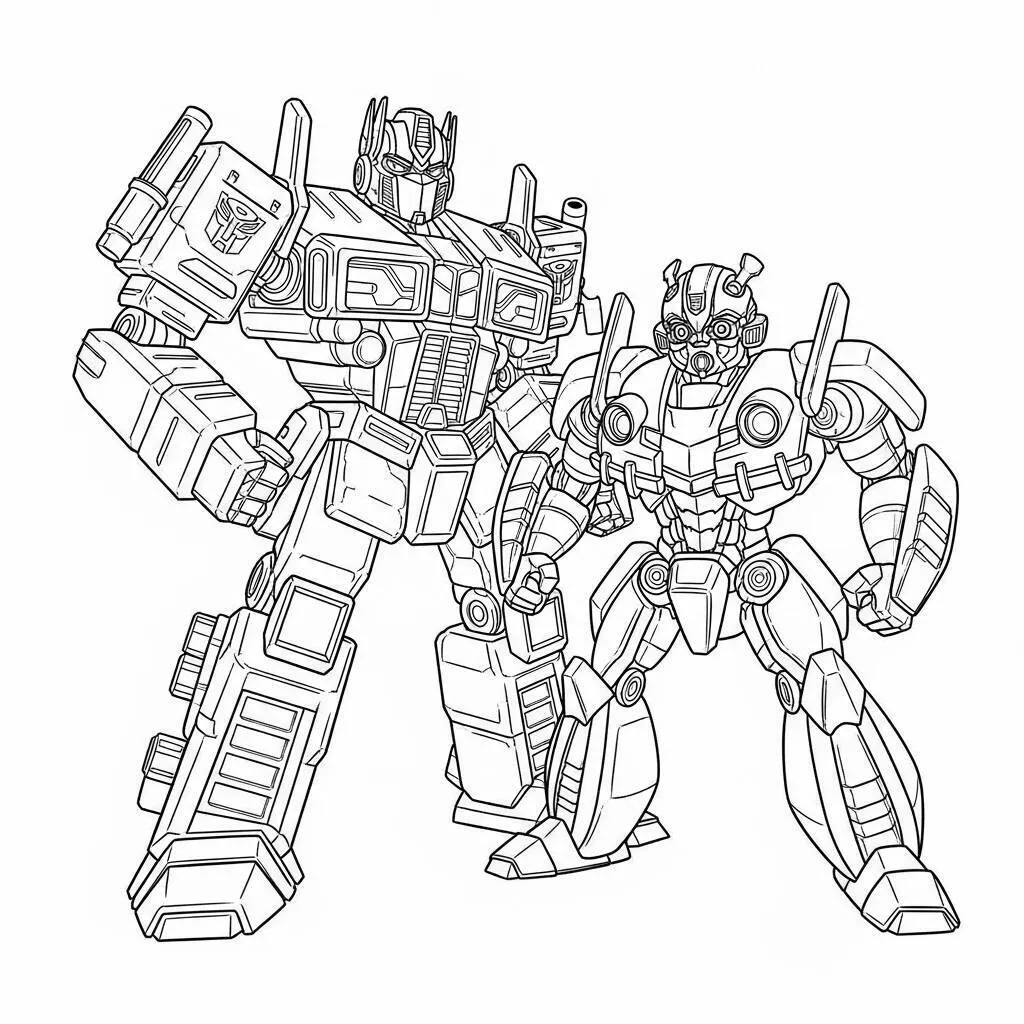 Desenho do Optimus Prime e Bumblebee juntos para Colorir