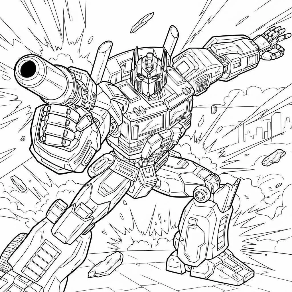 Desenho-do-Optimus-Prime-em-uma-batalha-para-Colorir Desenho do Optimus Prime em uma batalha para Colorir