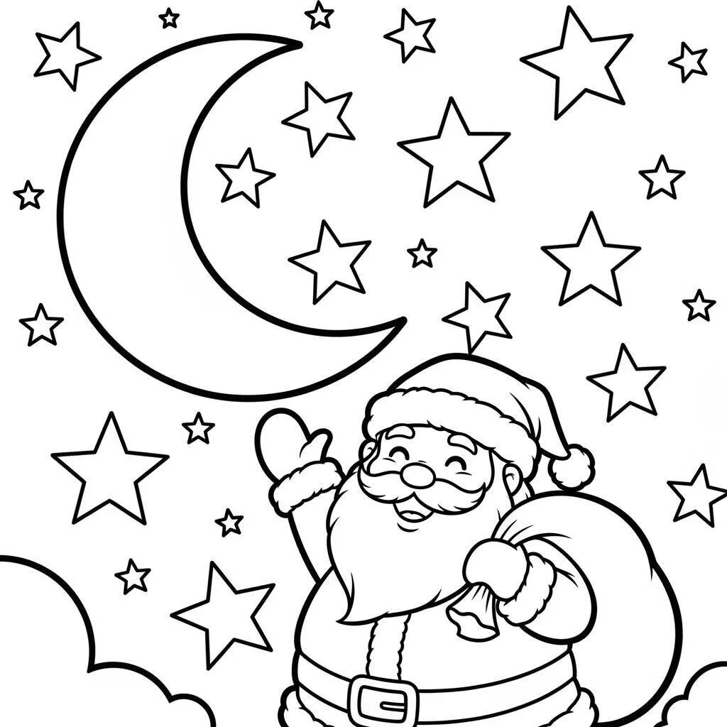 Desenho do Papai Noel com Estrelas para Colorir