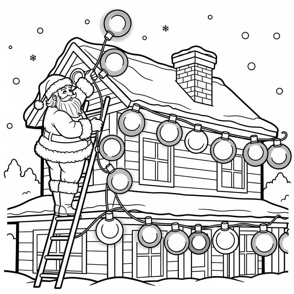 Desenho do Papai Noel com Luzes de Natal para Colorir