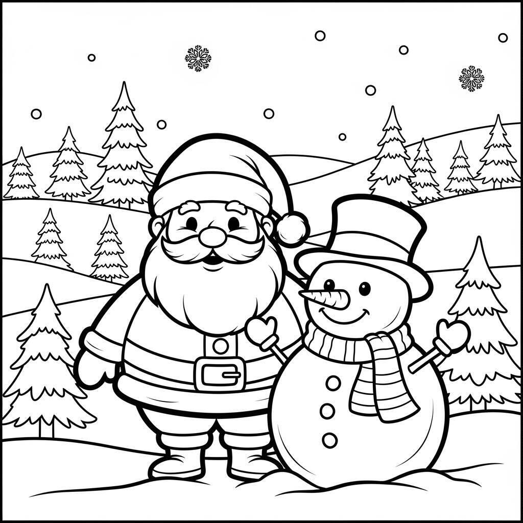 Desenho do Papai Noel e Boneco de Neve para Colorir