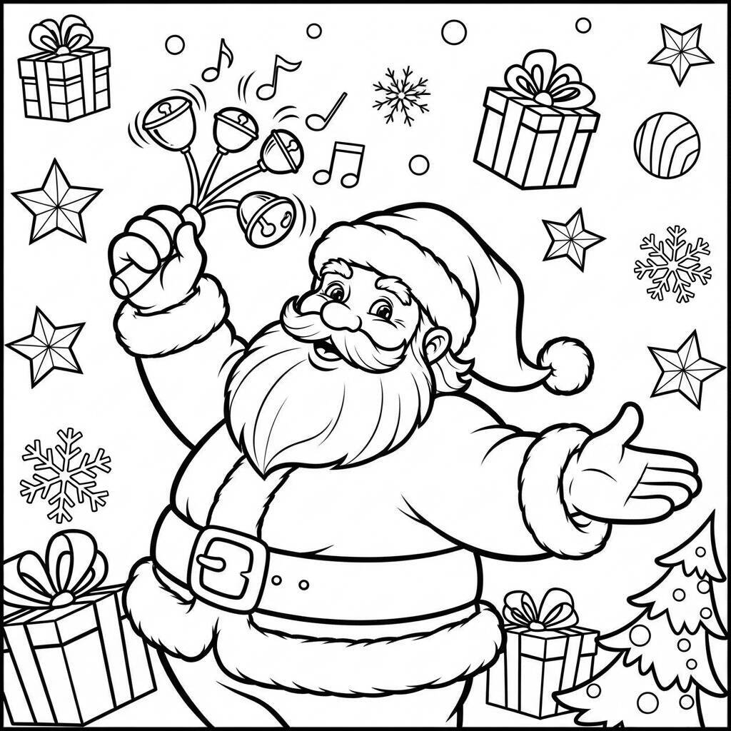 Desenho do Papai Noel e Sinos para Colorir