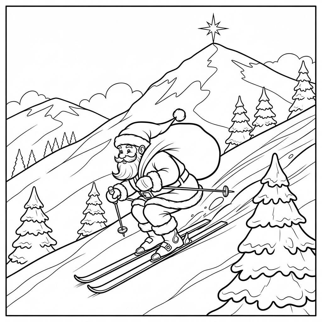 Desenho do Papai Noel e o Natal na Montanha para Colorir