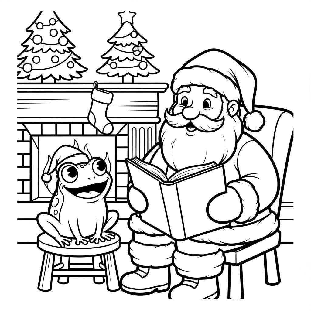 Desenho do Papai Noel e o Sapo Feliz para Colorir