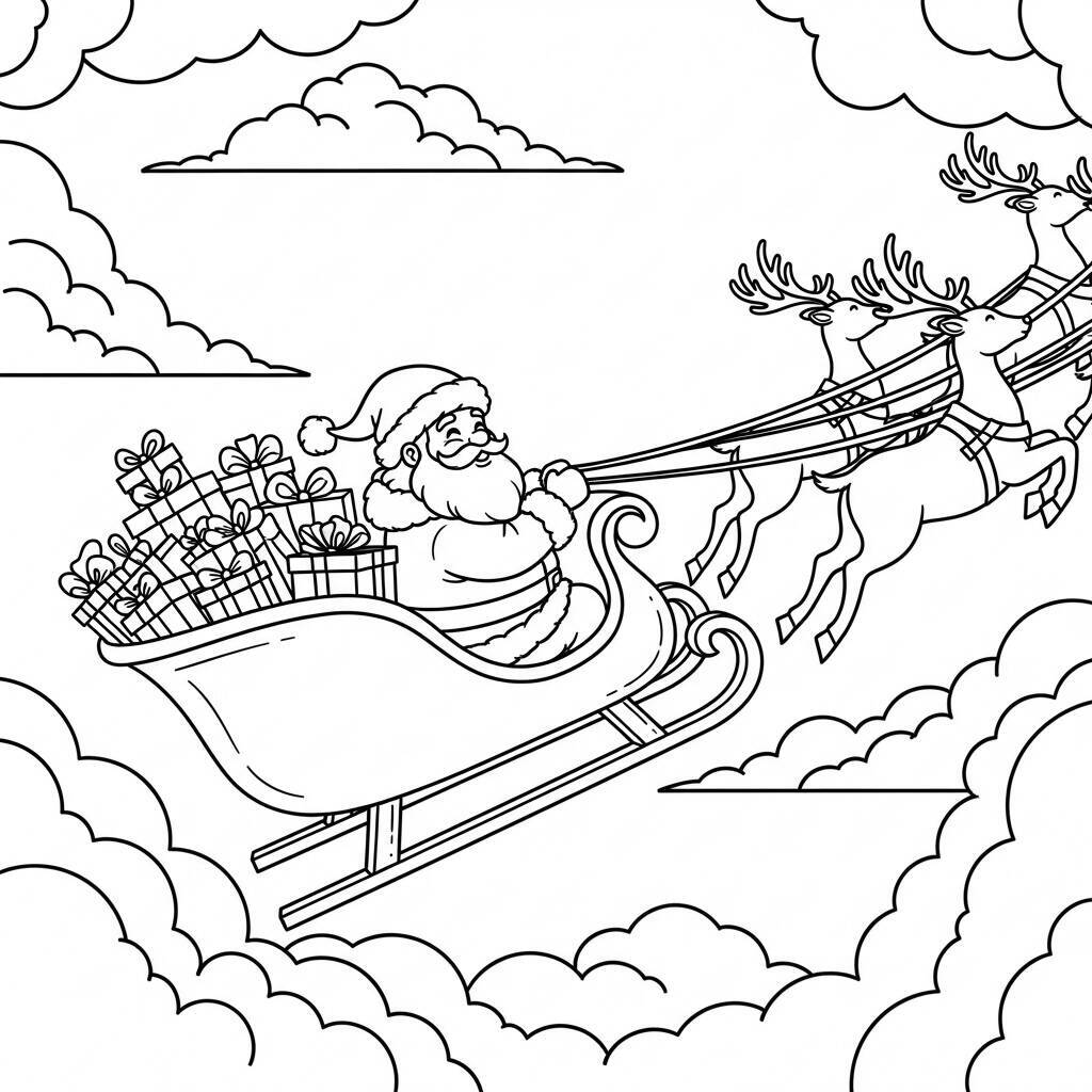 Desenho do Papai Noel em um Trenó para Colorir