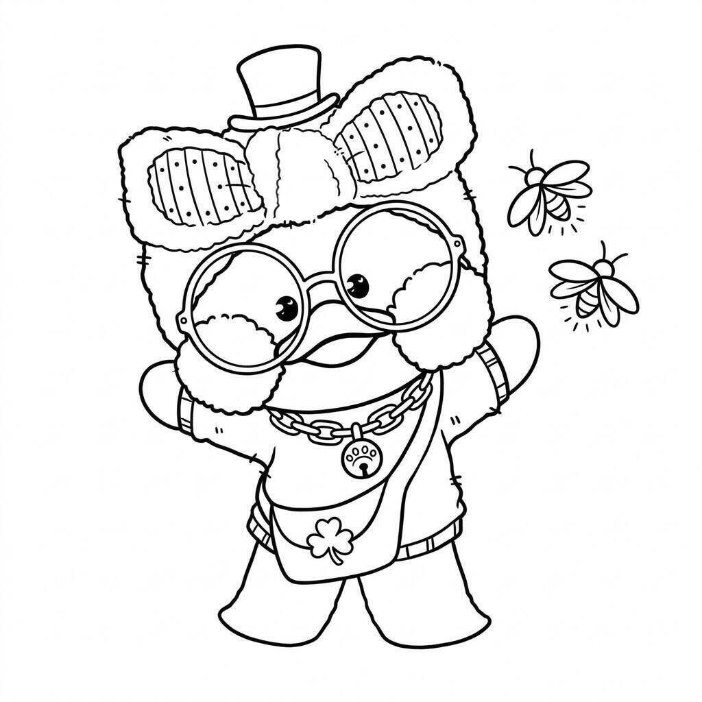 Desenho do Paper Duck com acessórios divertidos para colorir