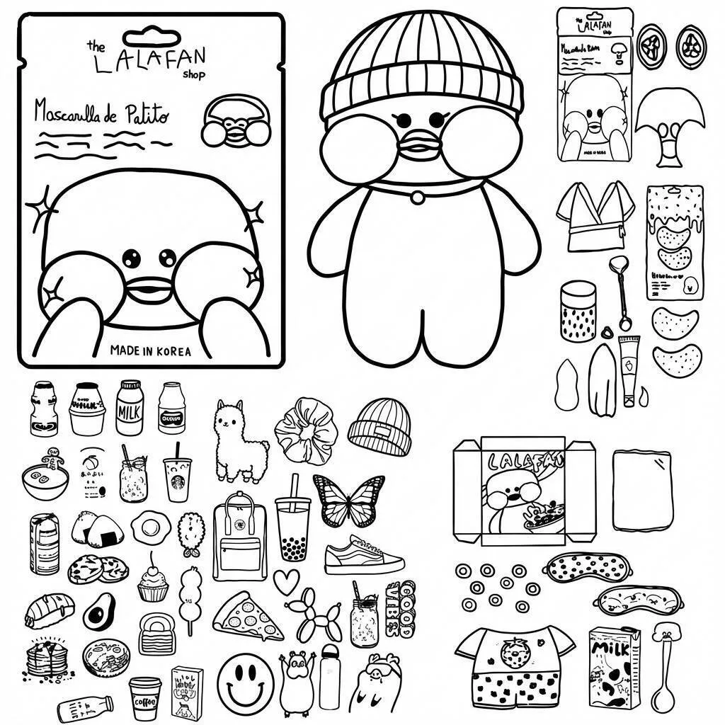 Desenho do Paper Duck com acessórios divertidos para colorir