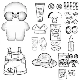 Dessin de canard en papier avec des accessoires amusants à colorier et à découper