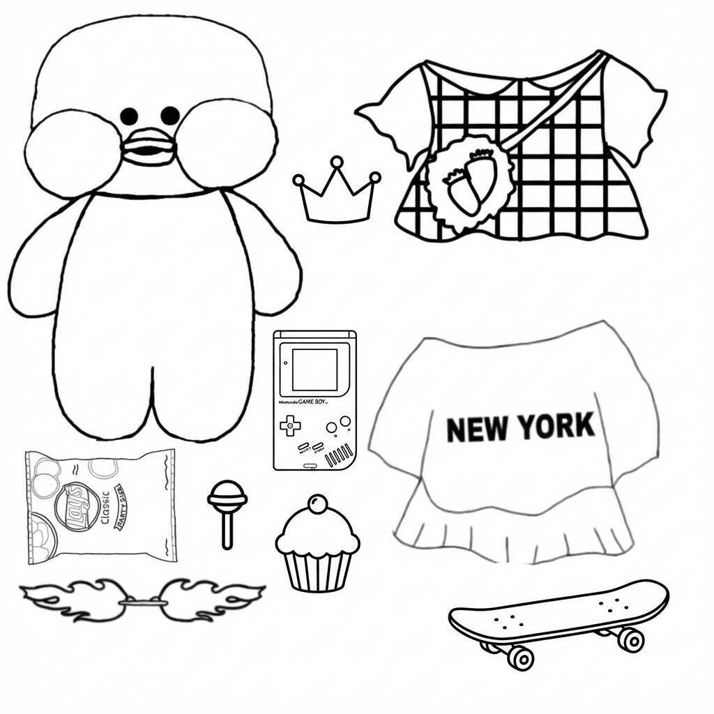 Desenho do Paper Duck com acessórios divertidos para colorir e recortar