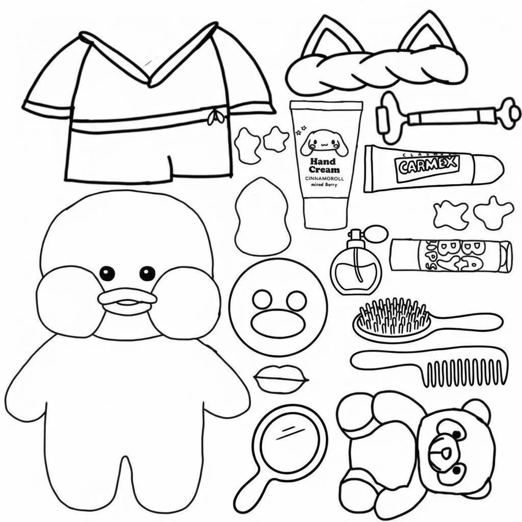 Desenho do Paper Duck com acessórios divertidos para colorir