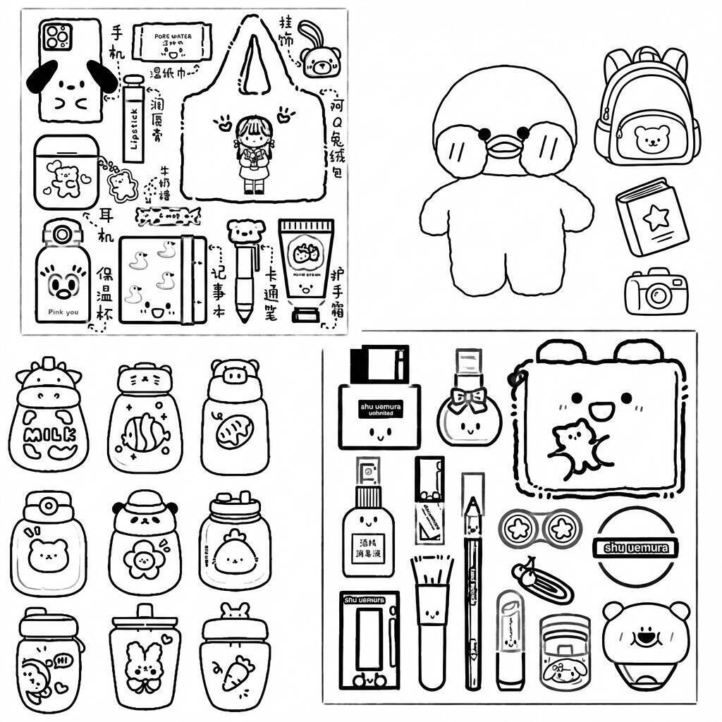 Desenho do Paper Duck com acessórios para colorir e recortar