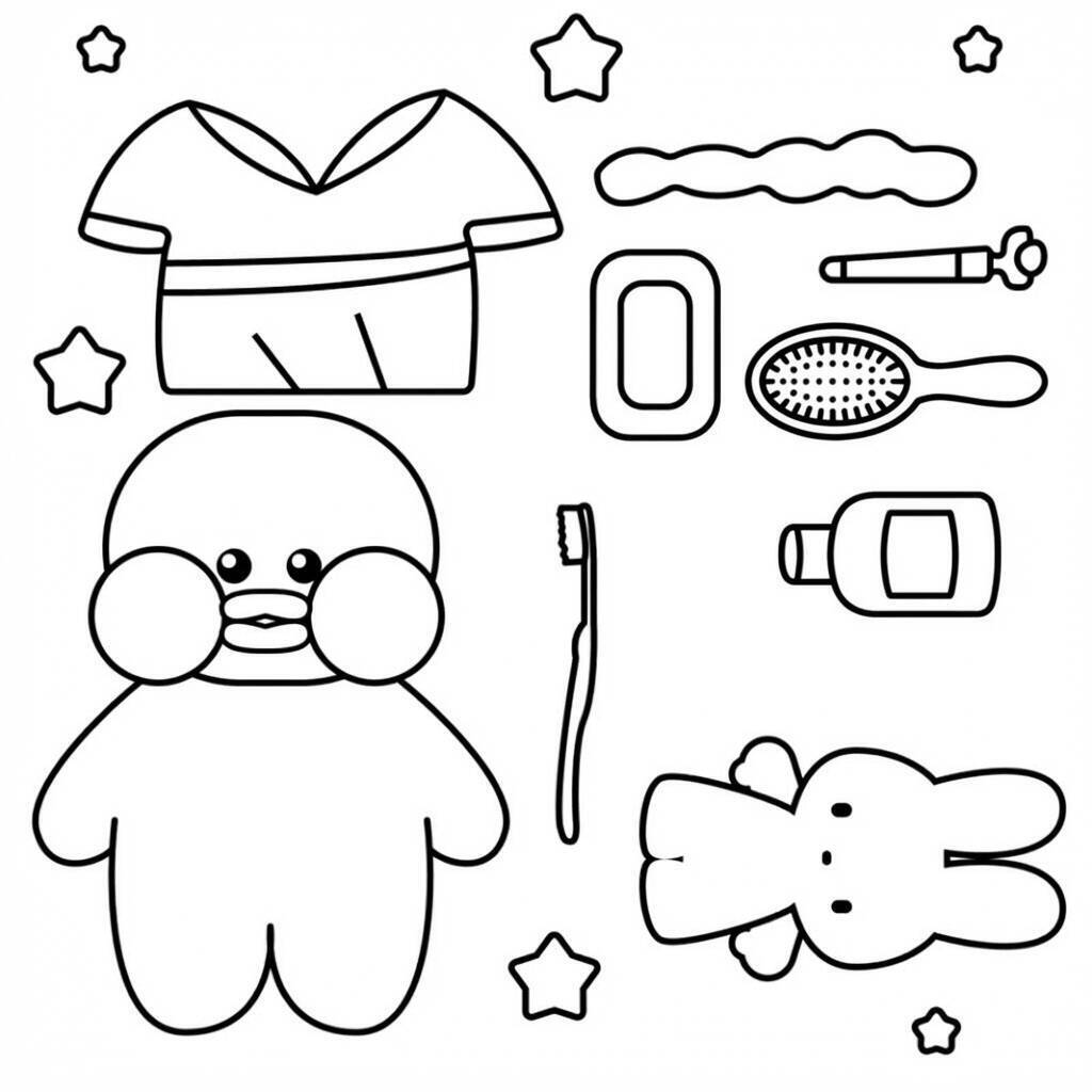 Desenho do Paper Duck com acessórios para colorir e recortar