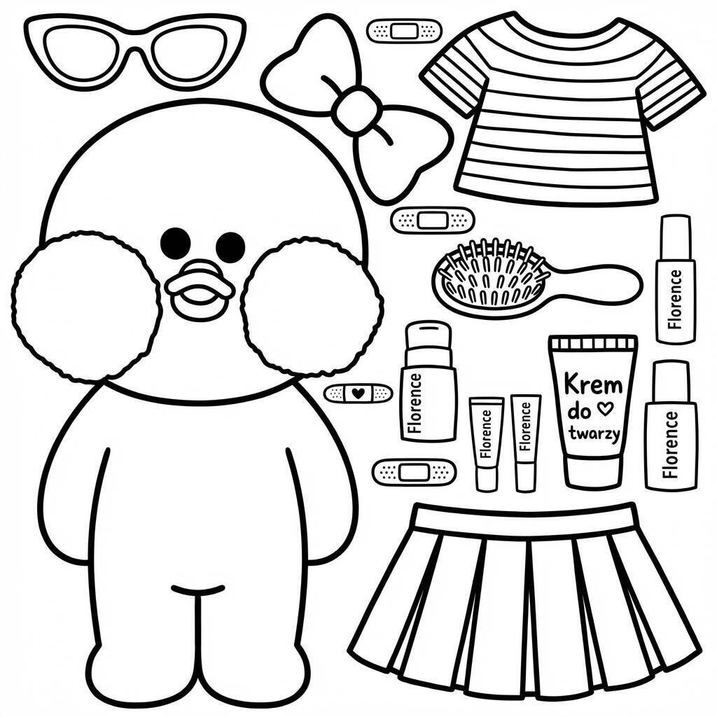 Desenho do Paper Duck com acessórios para colorir e recortar