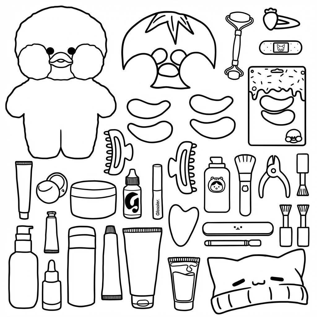 Desenho do Paper Duck com acessórios para colorir e recortar