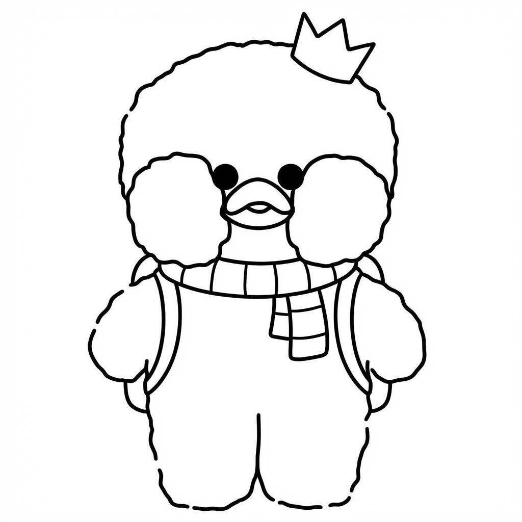 Desenho do Paper Duck com coroa e cachecol para colorir