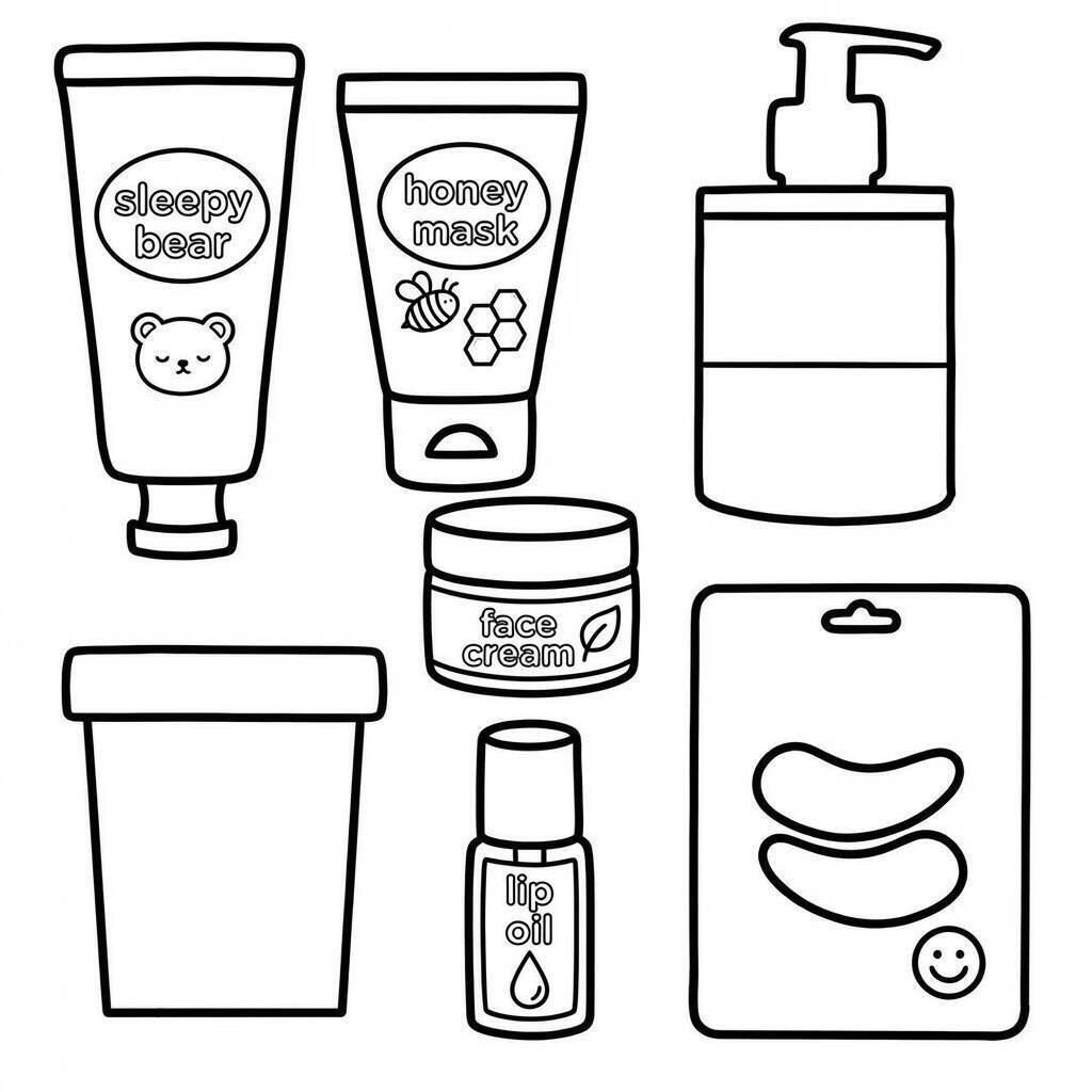 Desenho do Paper Duck com produtos de beleza para colorir