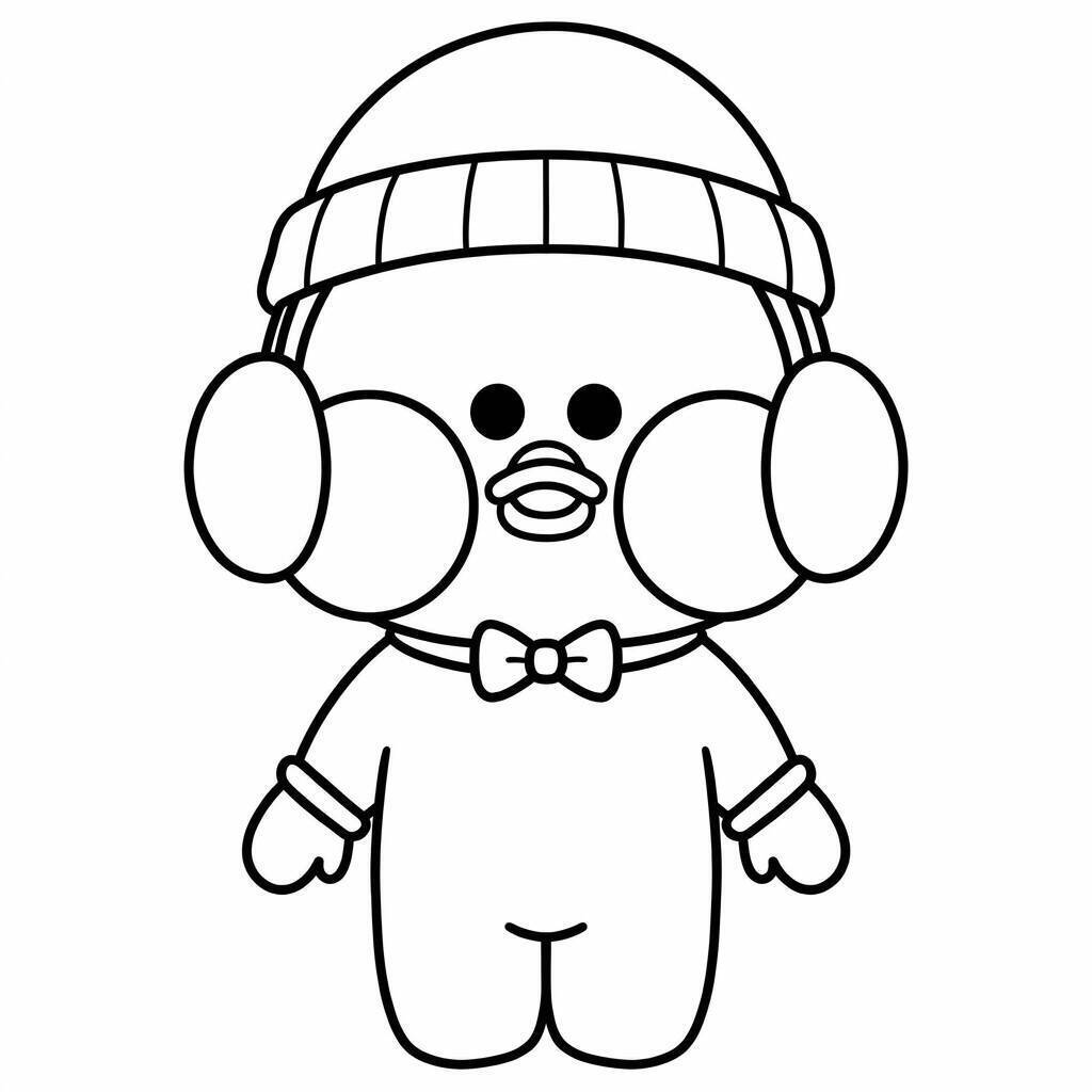 Desenho do Paper Duck com roupas de inverno para colorir